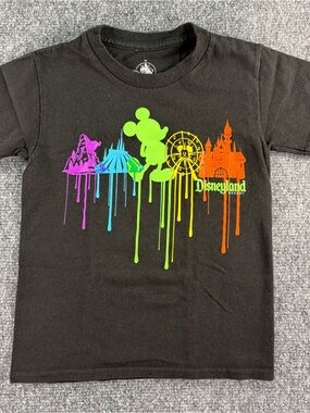 Disney Black Tee with Neon Drip Park Icons